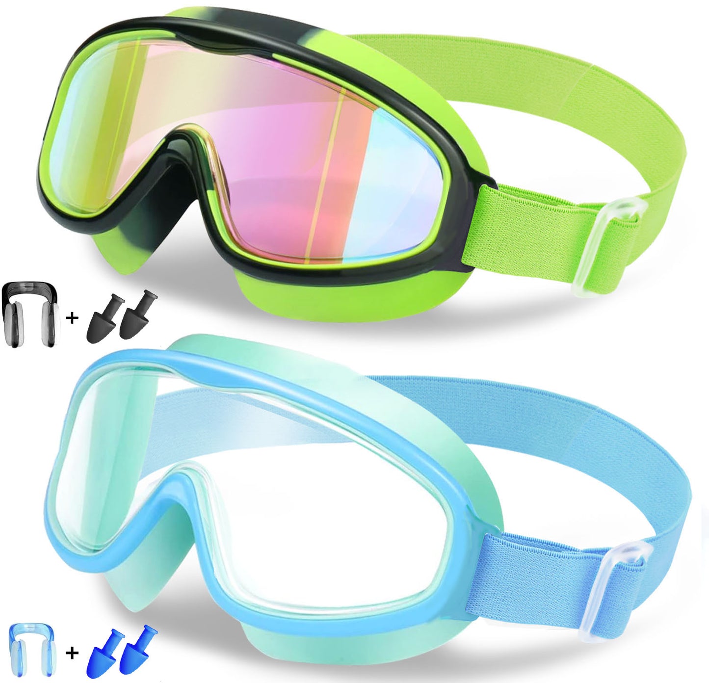 Vvinca Kids Goggles with Comfort Fabric Strap, Kids Swim Goggles Wide View Anti-Fog/UV No Leaking Swimming Goggles for 3-14