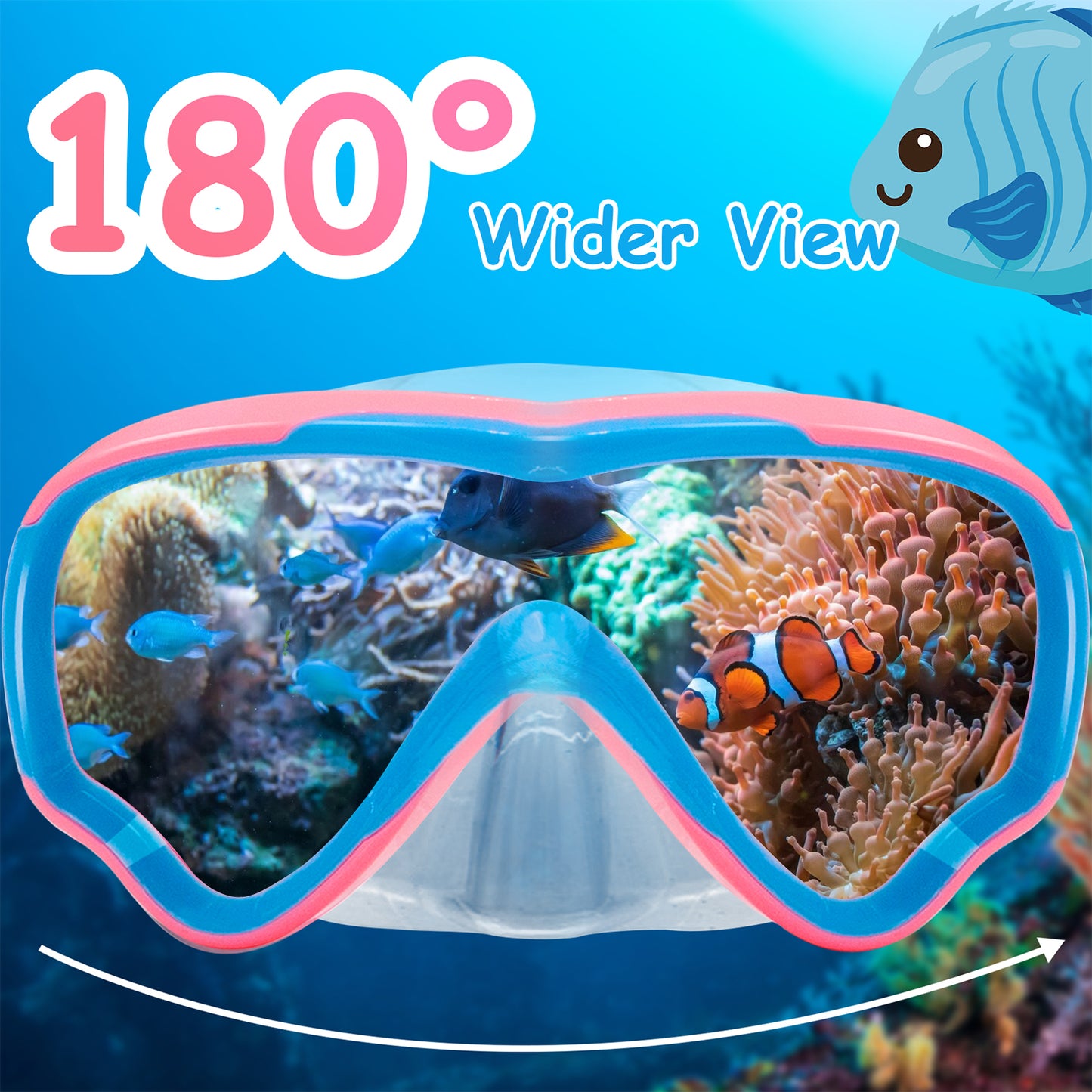 Vvinca Kids-Goggles with Nose Cover, Diving Mask Elastic Fabric Strap Anti Fog Anti Shattered Lens for Kids Swim Goggles 3-14