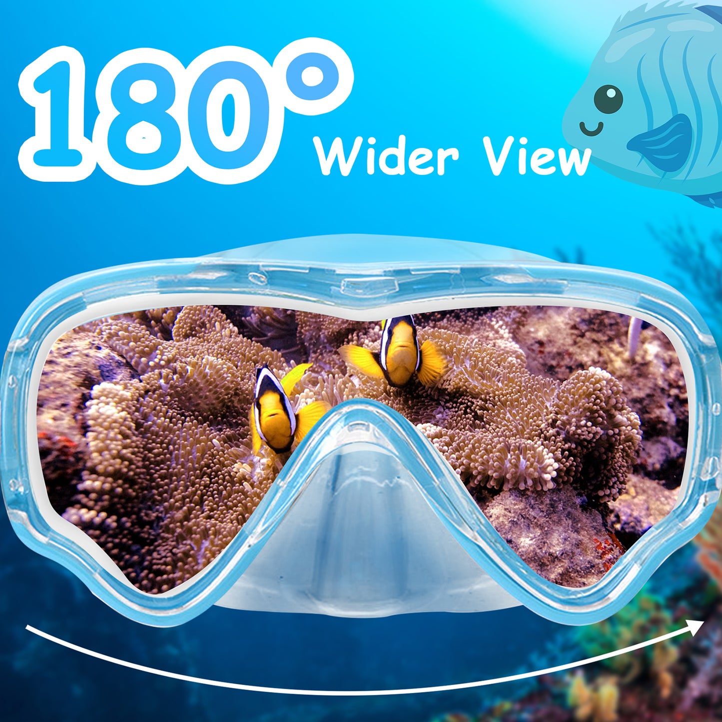 Vvinca Kids-Goggles with Nose Cover, Diving Mask Elastic Fabric Strap Anti Fog Anti Shattered Lens for Kids Swim Goggles 3-14