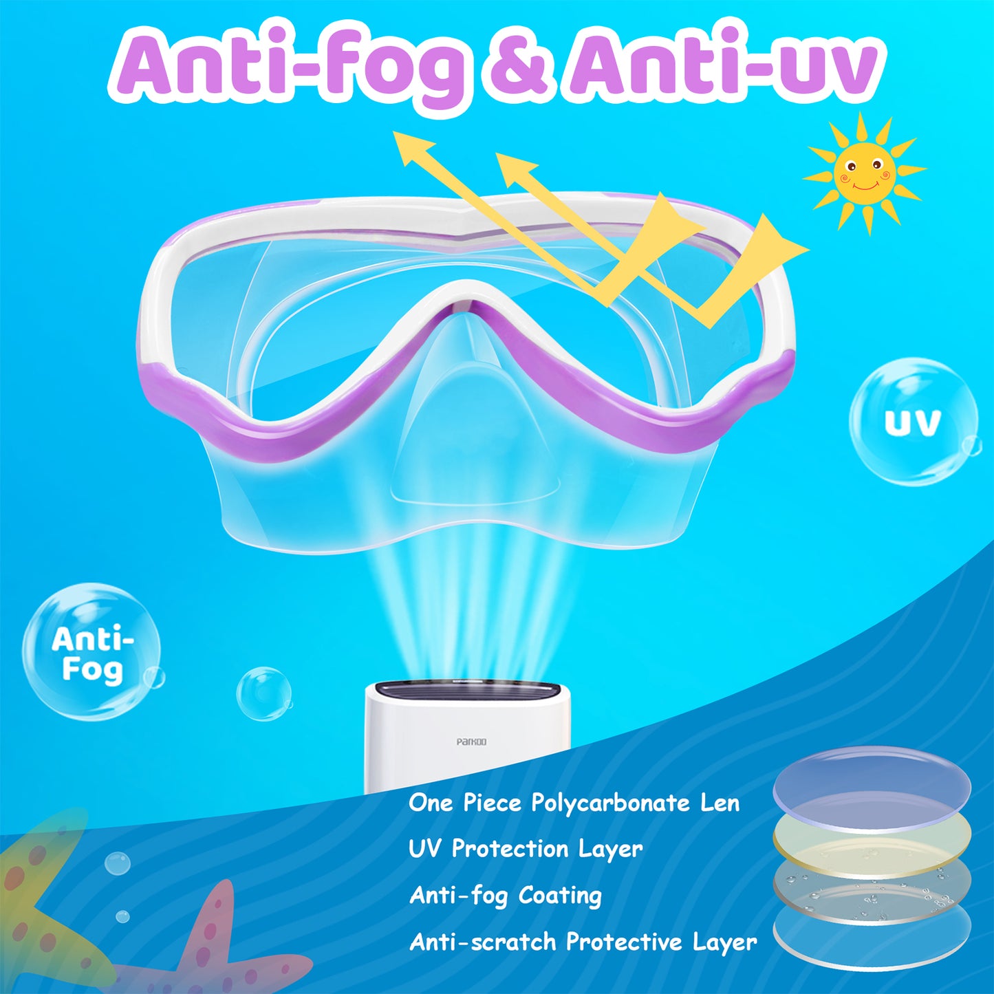 Vvinca Kids-Goggles with Nose Cover, Diving Mask Elastic Fabric Strap Anti Fog Anti Shattered Lens for Kids Swim Goggles 3-14