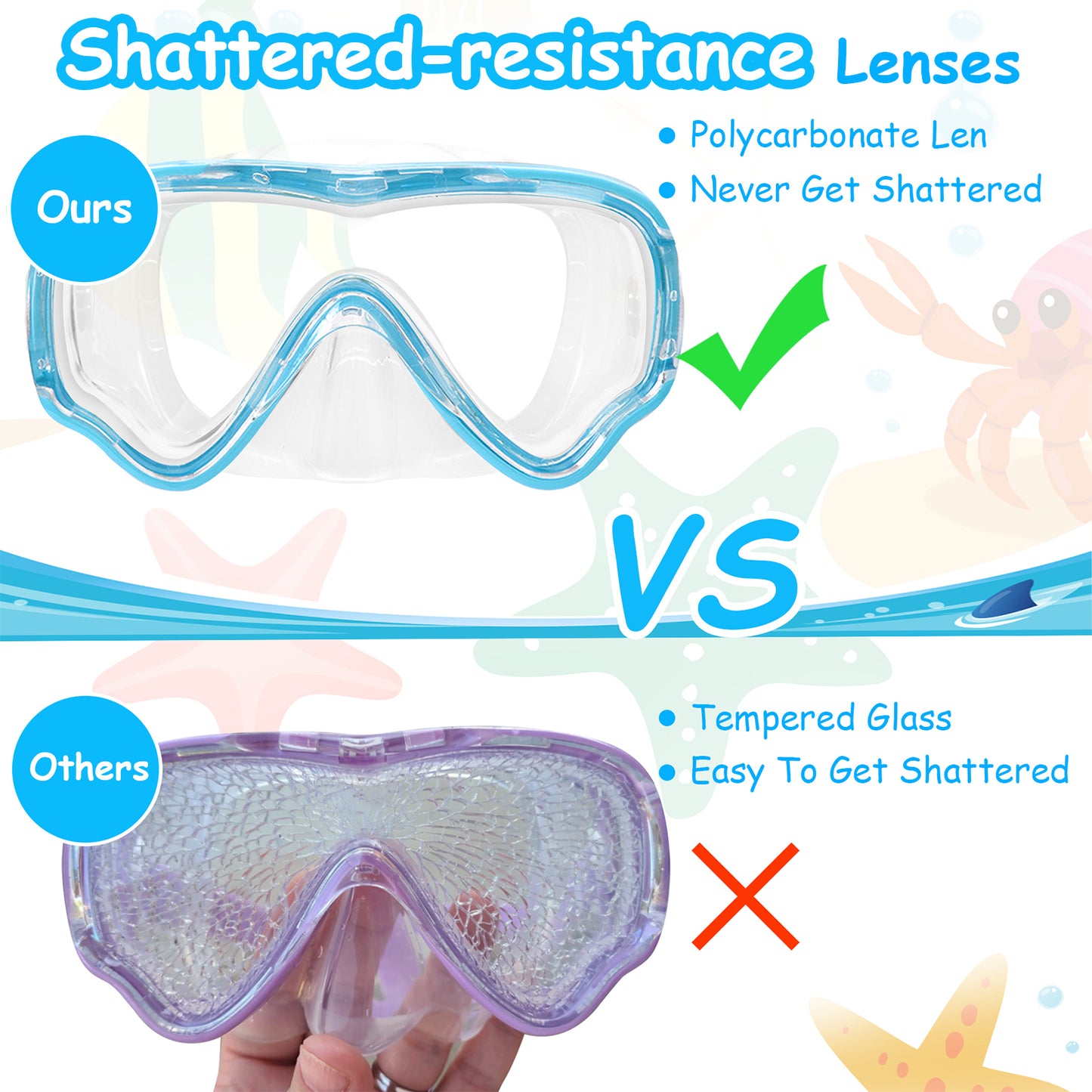 Vvinca Kids-Goggles with Nose Cover, Diving Mask Elastic Fabric Strap Anti Fog Anti Shattered Lens for Kids Swim Goggles 3-14