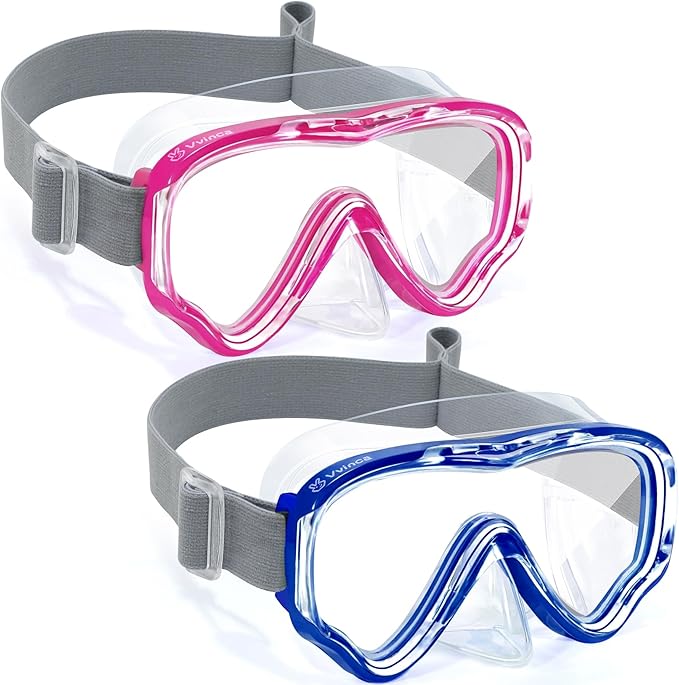 Vvinca Kids-Goggles with Nose Cover, Diving Mask Elastic Fabric Strap Anti Fog Anti Shattered Lens for Kids Swim Goggles 3-14