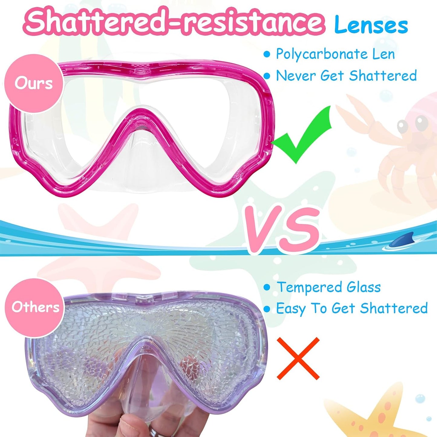 Vvinca Kids-Goggles with Nose Cover, Diving Mask Elastic Fabric Strap Anti Fog Anti Shattered Lens for Kids Swim Goggles 3-14 - REPAIRED A000689 7
