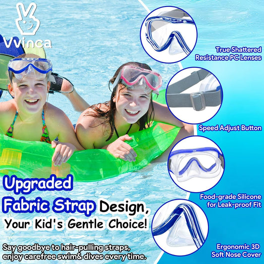 Vvinca Kids-Goggles with Nose Cover, Diving Mask Elastic Fabric Strap Anti Fog Anti Shattered Lens for Kids Swim Goggles 3-14 - REPAIRED A000689 2