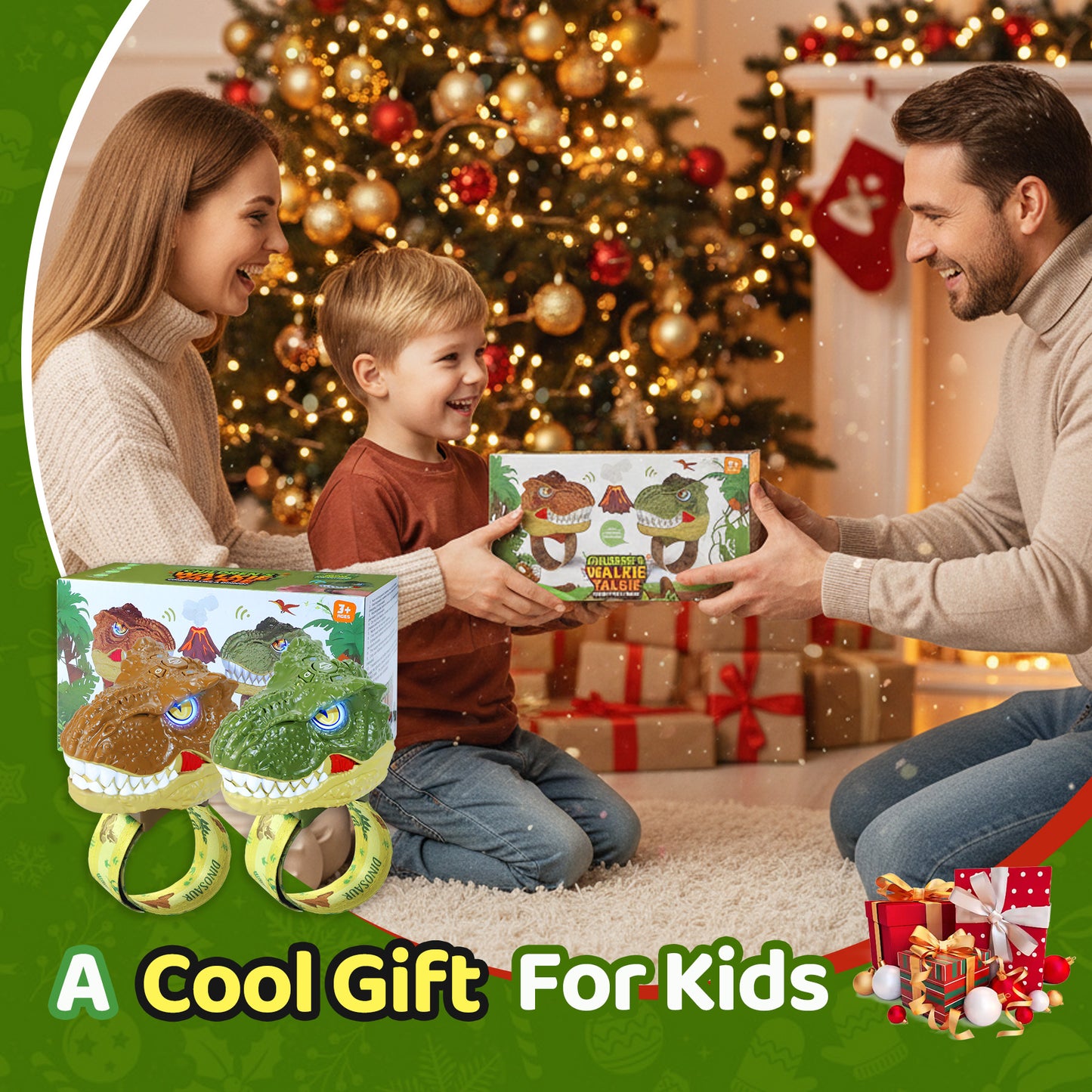 Vvinca Dinosaur Walkie Talkies for Kids 2 Pack, T-Rex Dinosaur Toys for Kids 3-5 5-7 8-12 Adjustable Strap Long Range Outdoor Camping Toys Boys Christmas Birthday Gifts