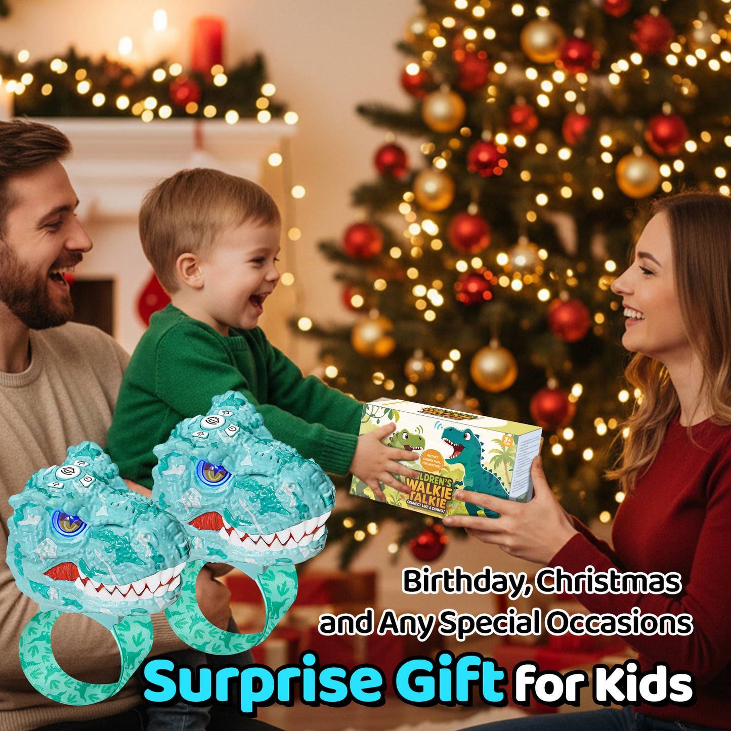 Vvinca Walkie Talkies for Kids 2 Pack - Dinosaur Toys for Boys Age 3-12 T-Rex Adjustable Wrist Strap Long Range Clear Sound Outdoor Camping Gears Christmas Stocking Stuffers Birthday Gifts, Blue