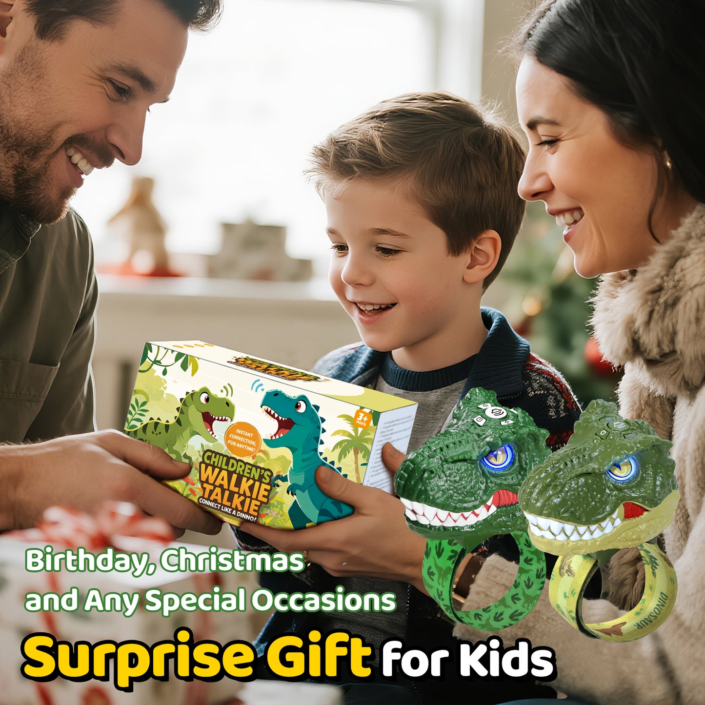 Vvinca Dinosaur Walkie Talkies for Kids 2 Pack - Toys for Boys Age 3-5 5-7 8-12 T-Rex Adjustable Wrist Strap Long Range Clear Sound Outdoor Camping Gears Christmas Birthday Easter Gifts, Green