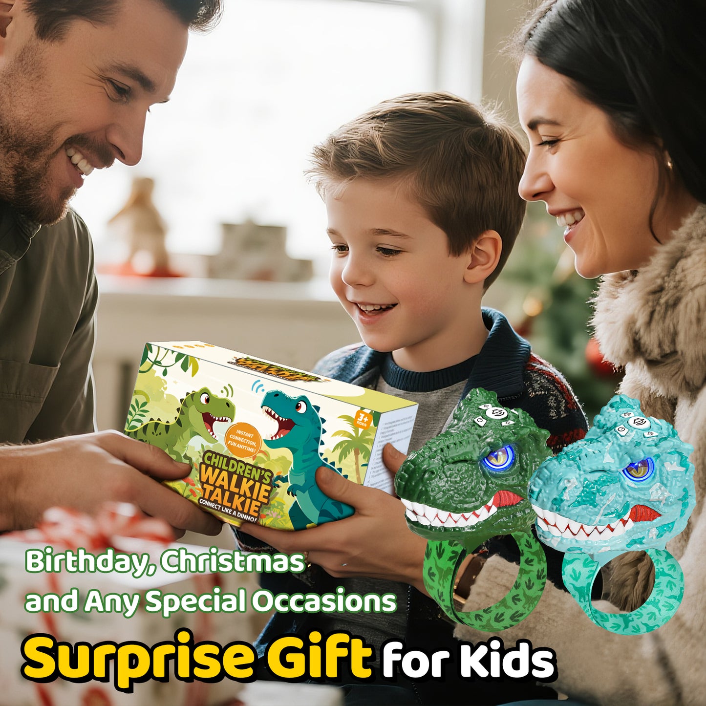 Vvinca Dinosaur Walkie Talkies for Kids 2 Pack - Toys for Boys Age 3-5 5-7 8-12 T-Rex Adjustable Wrist Strap Long Range Clear Sound Outdoor Camping Gears Christmas Birthday Gifts, Deep Green & Blue