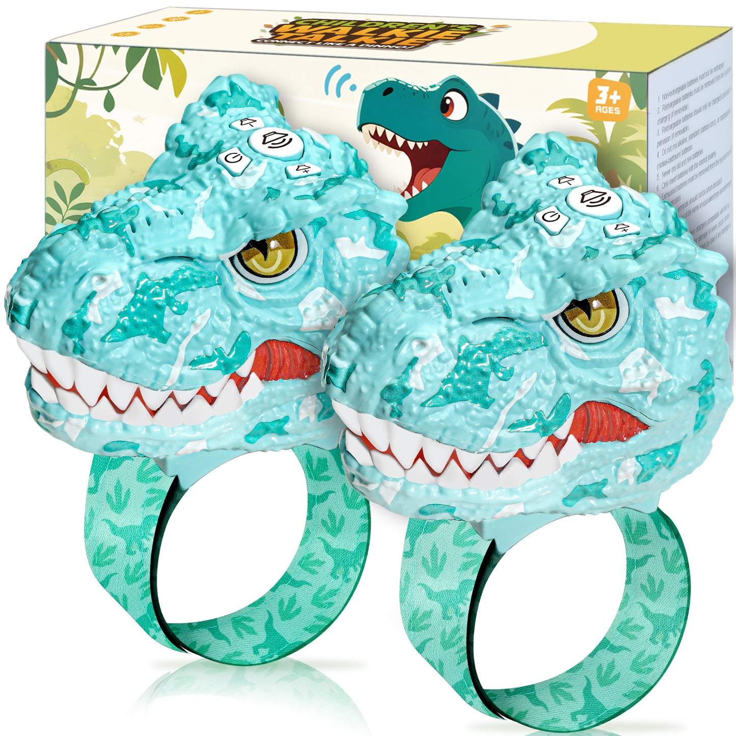 Vvinca Walkie Talkies for Kids 2 Pack - Dinosaur Toys for Boys Age 3-12 T-Rex Adjustable Wrist Strap Long Range Clear Sound Outdoor Camping Gears Christmas Stocking Stuffers Birthday Gifts, Blue