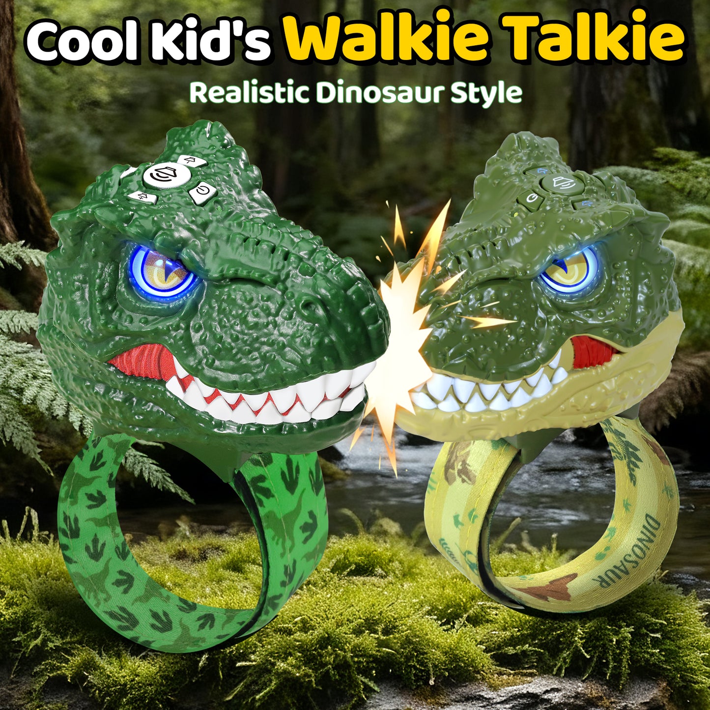 Vvinca Dinosaur Walkie Talkies for Kids 2 Pack - Toys for Boys Age 3-5 5-7 8-12 T-Rex Adjustable Wrist Strap Long Range Clear Sound Outdoor Camping Gears Christmas Birthday Easter Gifts, Green