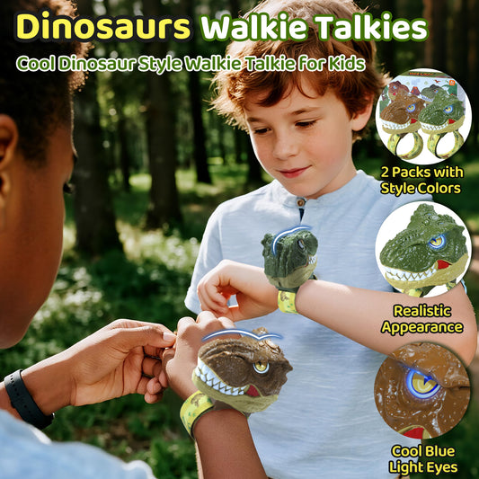 Vvinca Dinosaur Walkie Talkies for Kids 2 Pack, T-Rex Dinosaur Toys for Kids 3-5 5-7 8-12 Adjustable Strap Long Range Outdoor Camping Toys Boys Christmas Birthday Gifts