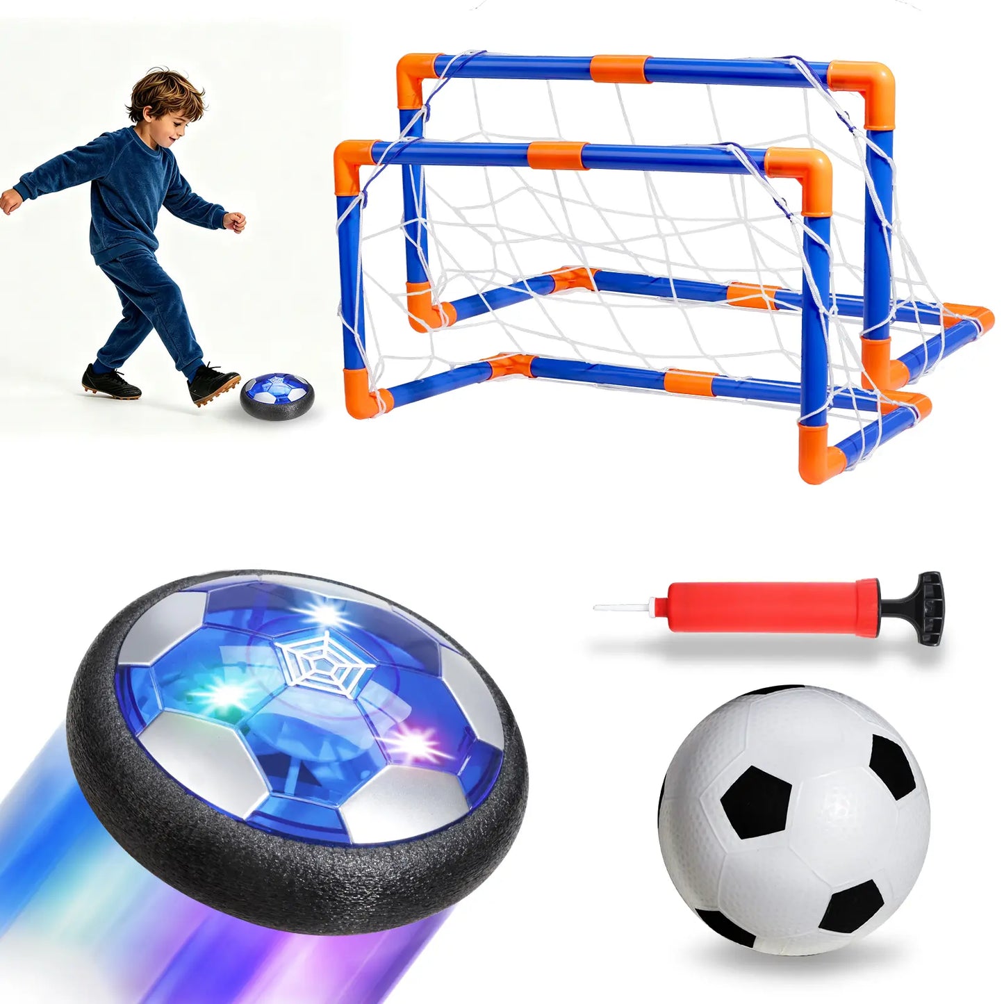 Vvinca hover soccer ball goal set in blue and white