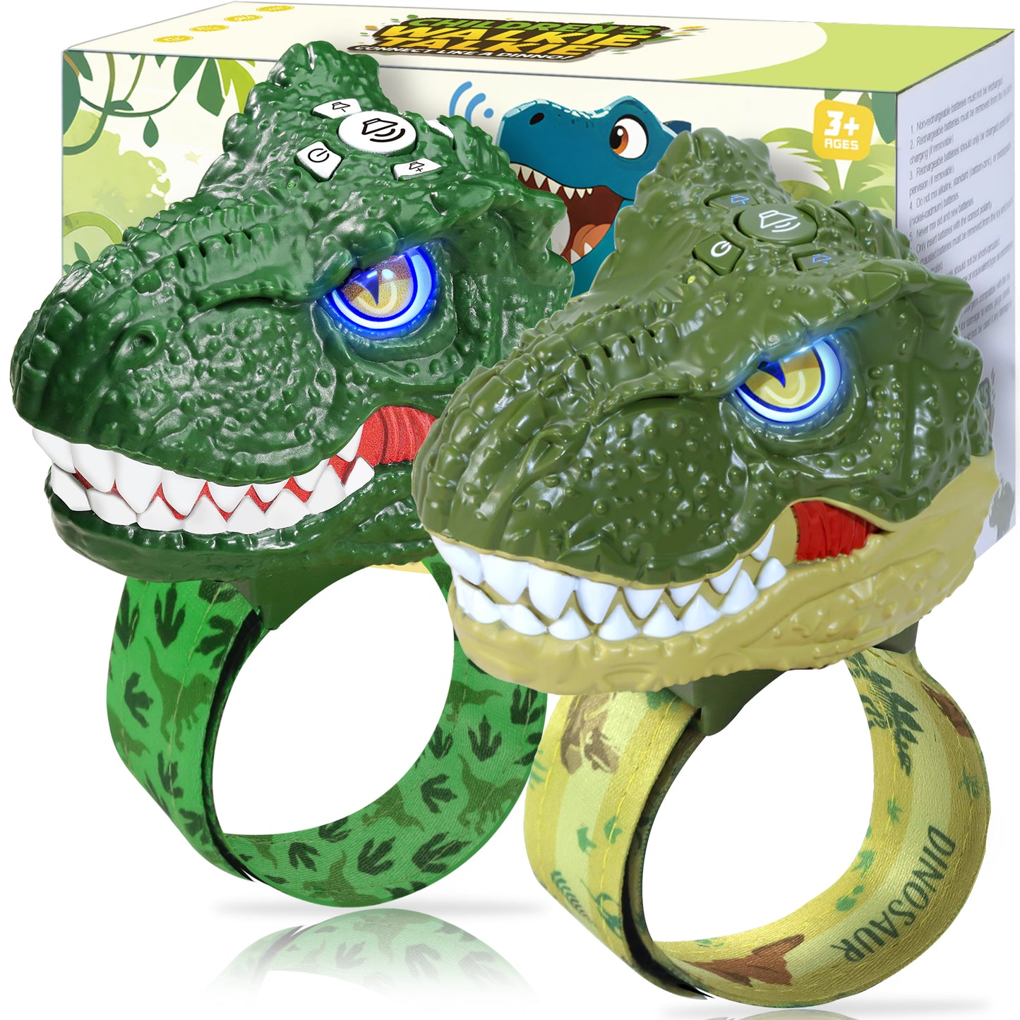 Vvinca Dinosaur Walkie Talkies for Kids 2 Pack - Toys for Boys Age 3-5 5-7 8-12 T-Rex Adjustable Wrist Strap Long Range Clear Sound Outdoor Camping Gears Christmas Birthday Easter Gifts, Green