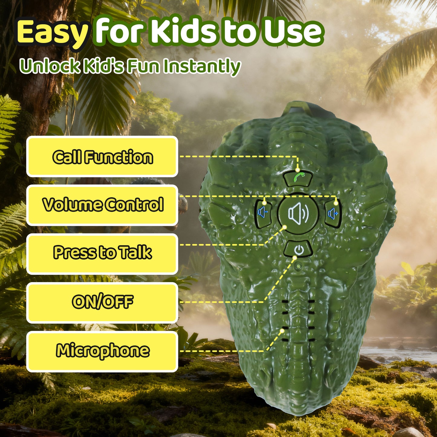 Vvinca Dinosaur Walkie Talkies for Kids 2 Pack, T-Rex Dinosaur Toys for Kids 3-5 5-7 8-12 Adjustable Strap Long Range Outdoor Camping Toys Boys Christmas Birthday Gifts