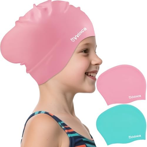 Kids Long-Hair Swim Caps — 2 Pack - Pink + Mint