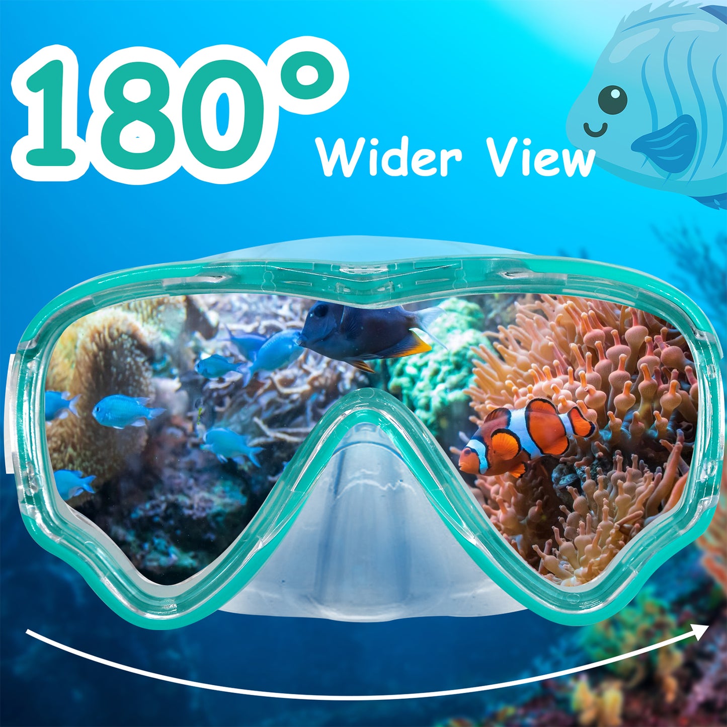 Vvinca Kids-Goggles with Nose Cover, Diving Mask Elastic Fabric Strap Anti Fog Anti Shattered Lens for Kids Swim Goggles 3-14