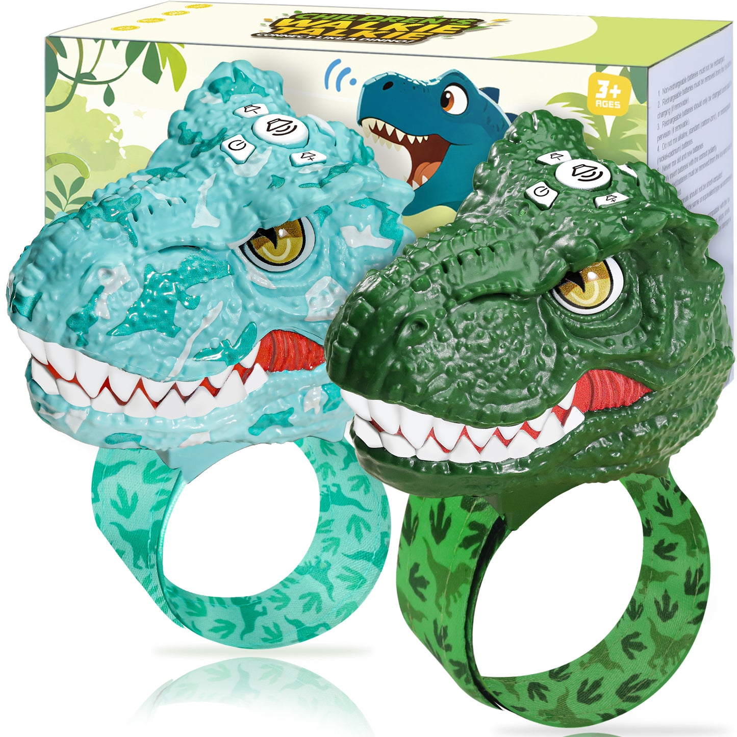 Vvinca Dinosaur Walkie Talkies for Kids 2 Pack - Toys for Boys Age 3-5 5-7 8-12 T-Rex Adjustable Wrist Strap Long Range Clear Sound Outdoor Camping Gears Christmas Birthday Gifts, Deep Green & Blue