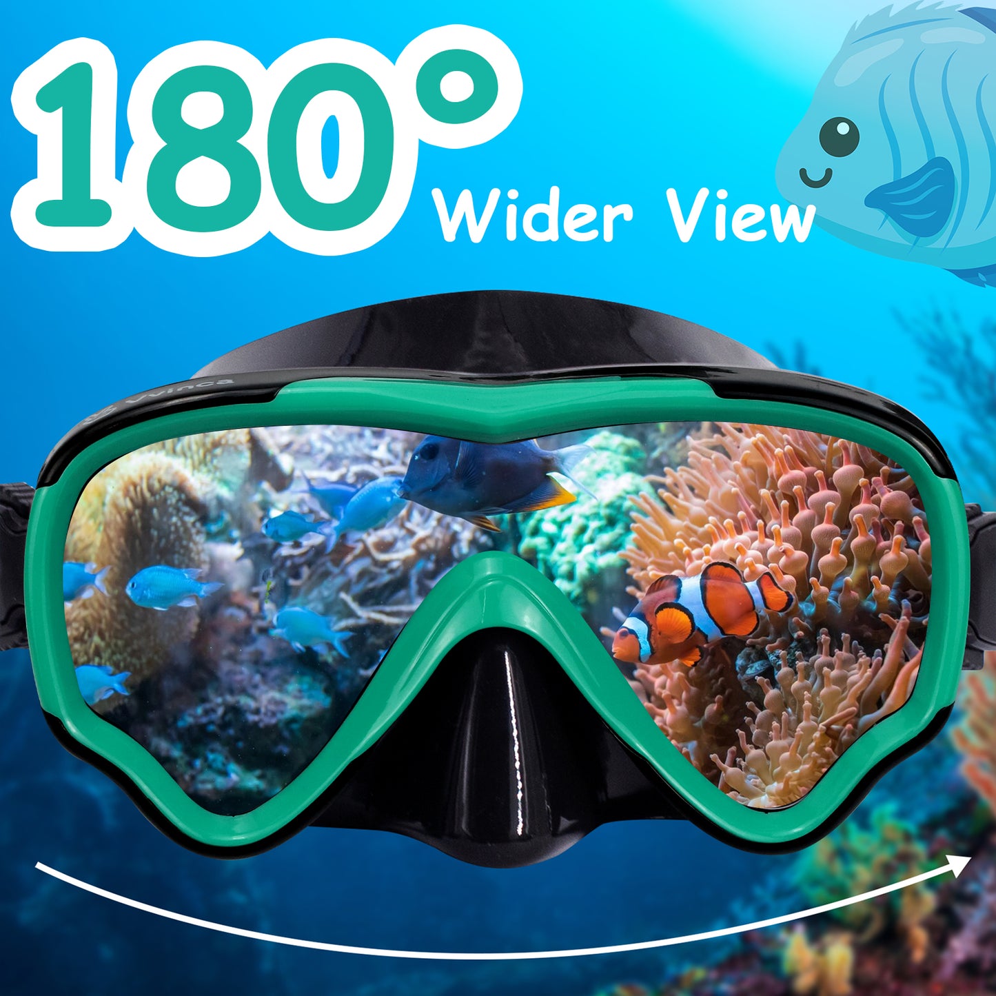 Vvinca Kids-Goggles with Nose Cover, Diving Mask Elastic Fabric Strap Anti Fog Anti Shattered Lens for Kids Swim Goggles 3-14