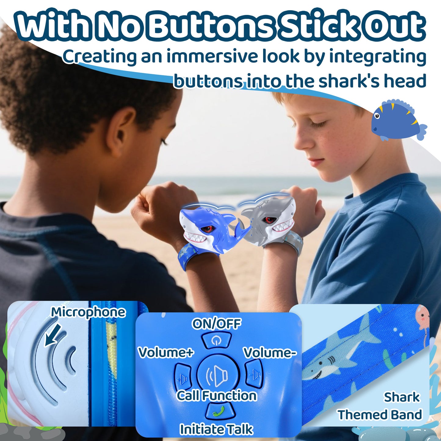 Vvinca Walkie Talkies for Kids 2 Pack - Toys for Boys Girls Age 3-5 5-7 8-12 Christmas Birthday Gifts for Toddlers Adjustable Strap Long Range Clear Sound Camping Outdoor Game Shark Walkie-Talkie