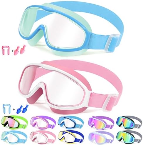 Kids Wide-View Goggles — Choose Your Strap - Fabric / Blue Green+Pink White