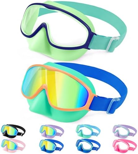 Kids Wide-View Fabric-Strap Goggles - 2 Pack — Grass Green Navy Clear + Green Orange Clear Gold Mirror