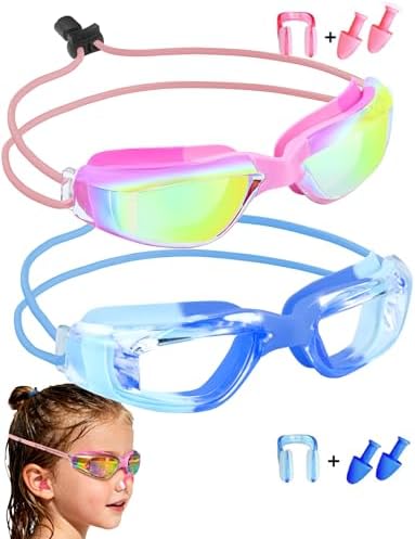 Kids Square Goggles — Choose Your Strap - Bungee / Blue Aqua/Clear + Magenta/Clear Gold Mirror