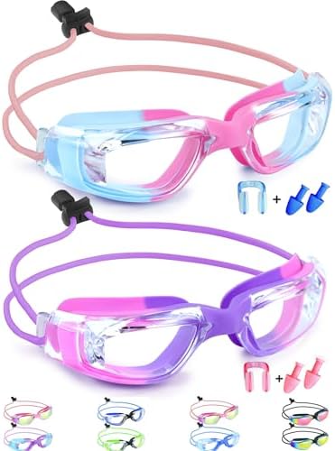 Kids Square Goggles — Choose Your Strap - Bungee / Pink Blue/Clear + Pink Purple/Clear