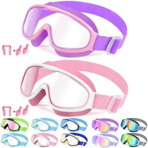 Kids Wide-View Fabric-Strap Goggles - 2 Pack — Purple Pink + Pink White