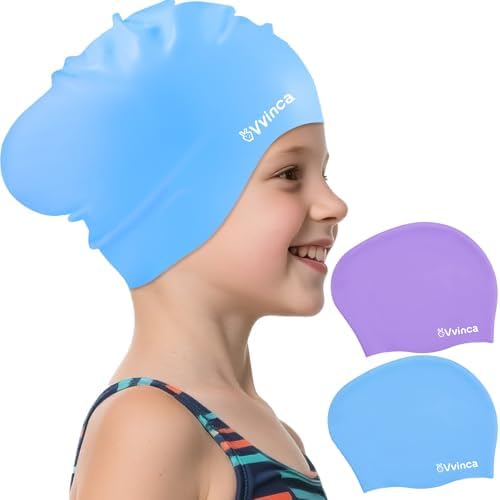 Kids Long-Hair Swim Caps — 2 Pack - Blue + Purple