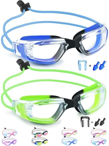 Kids Square Goggles — Choose Your Strap - Bungee / Green Black/Clear + Blue Black/Clear