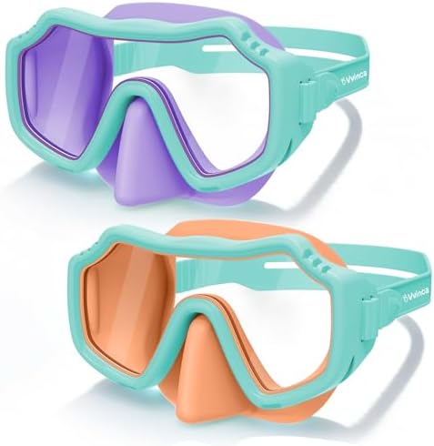 Kids Solid-Silicone Dive Masks — 2 Pack - Green Purple/Clear+Green Orange/Clear
