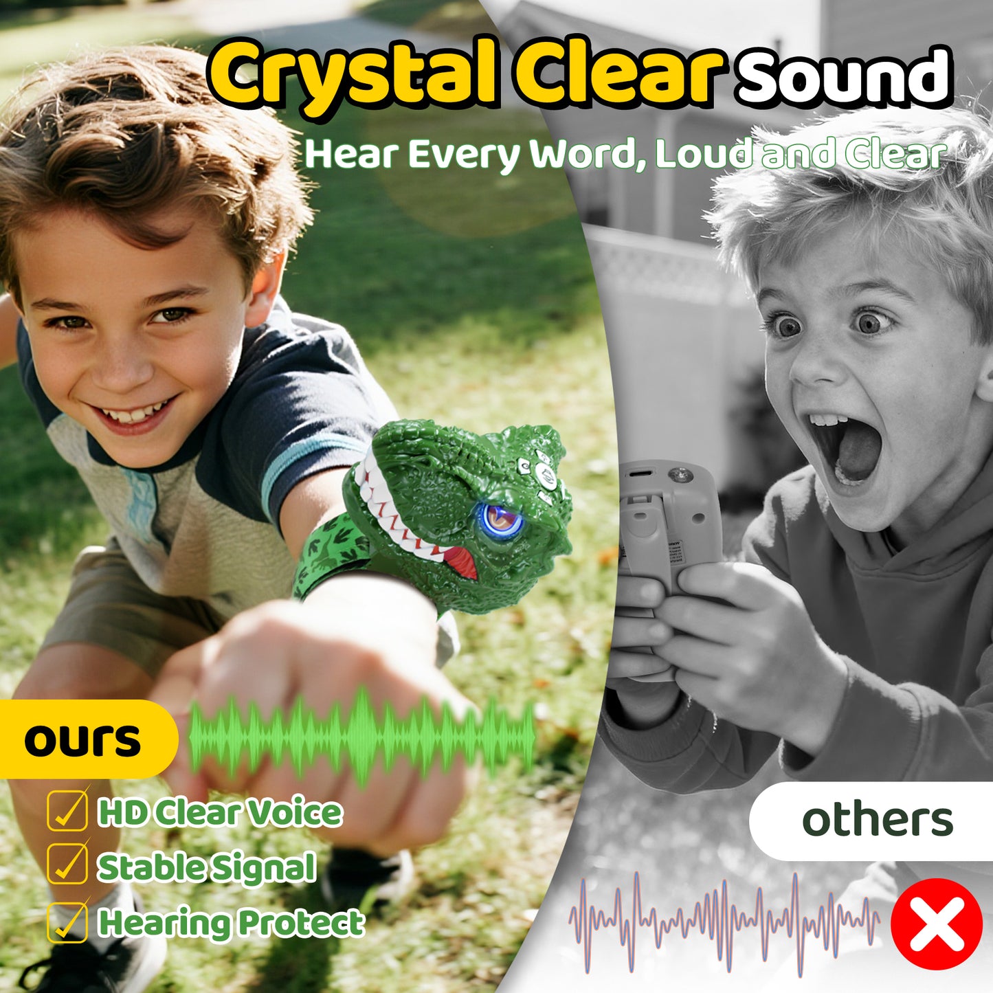 Vvinca Dinosaur Walkie Talkies for Kids 2 Pack - Toys for Boys Age 3-5 5-7 8-12 T-Rex Adjustable Wrist Strap Long Range Clear Sound Outdoor Camping Gears Christmas Birthday Easter Gifts, Green