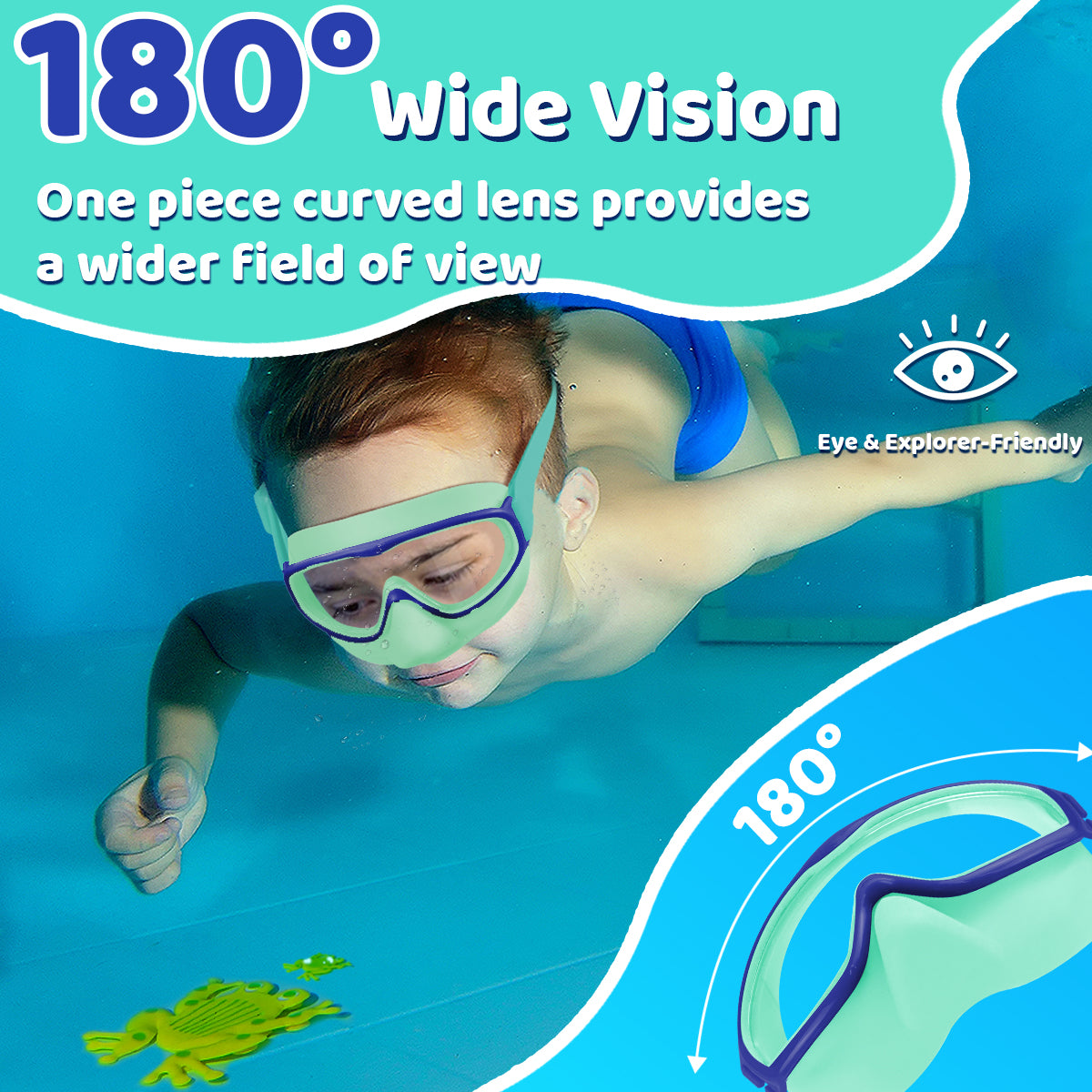 Vvinca Kids Goggles with Nose Cover Comfort Fabric Strap, Kids Swim Goggles Wide View Diving Mask Anti-Fog/UV No Leaking Swimming Goggles for 3-14