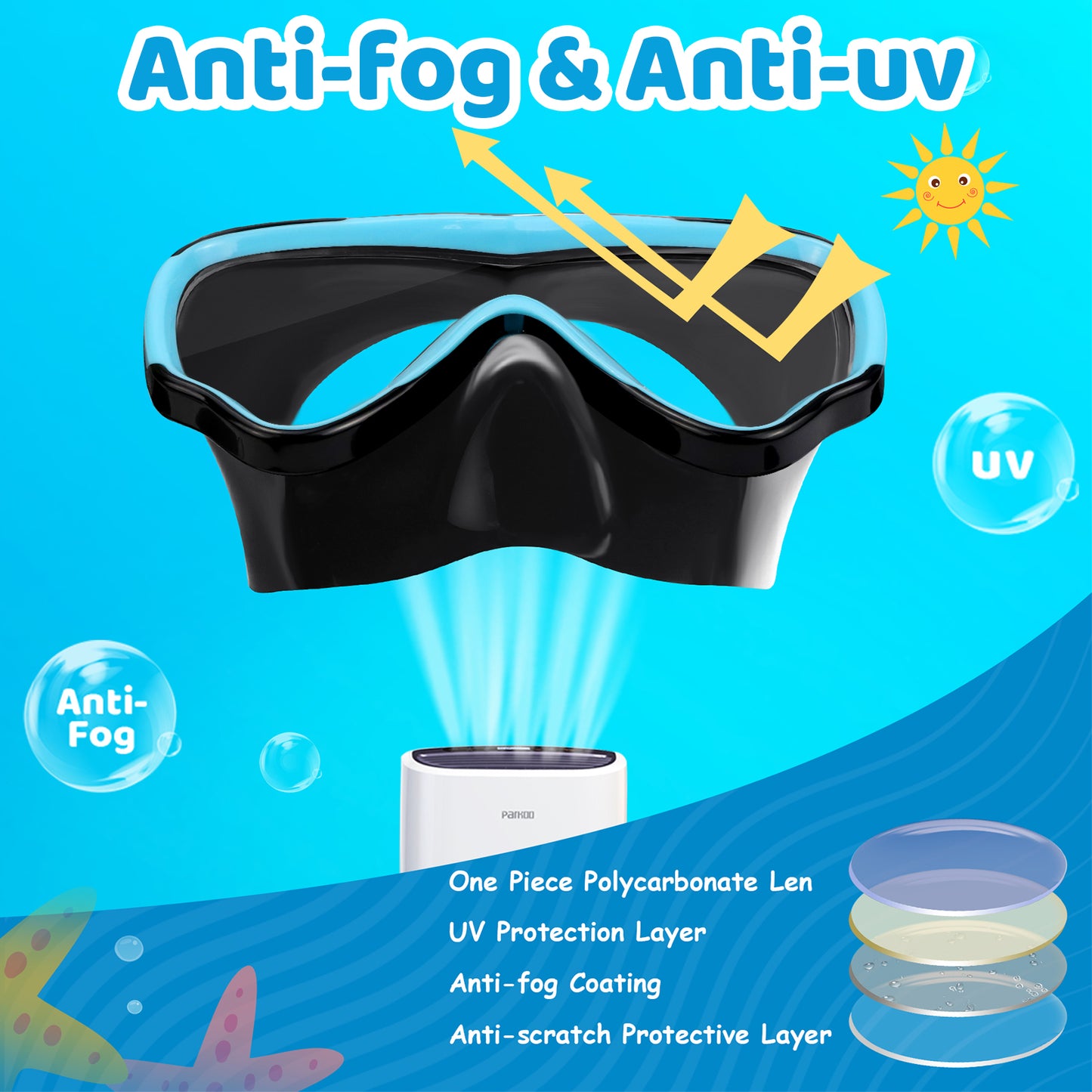 Vvinca Kids-Goggles with Nose Cover, Diving Mask Elastic Fabric Strap Anti Fog Anti Shattered Lens for Kids Swim Goggles 3-14