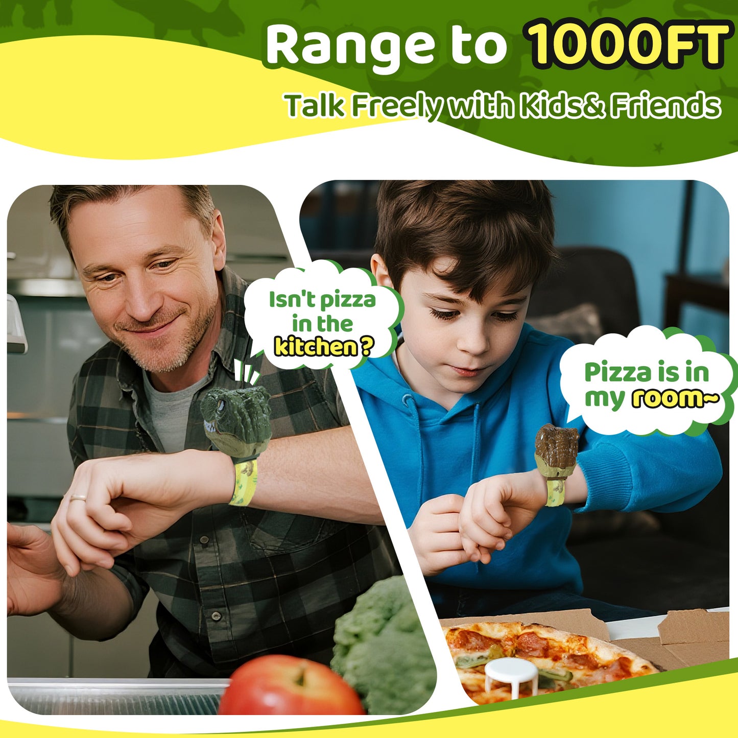 Vvinca Dinosaur Walkie Talkies for Kids 2 Pack, T-Rex Dinosaur Toys for Kids 3-5 5-7 8-12 Adjustable Strap Long Range Outdoor Camping Toys Boys Christmas Birthday Gifts