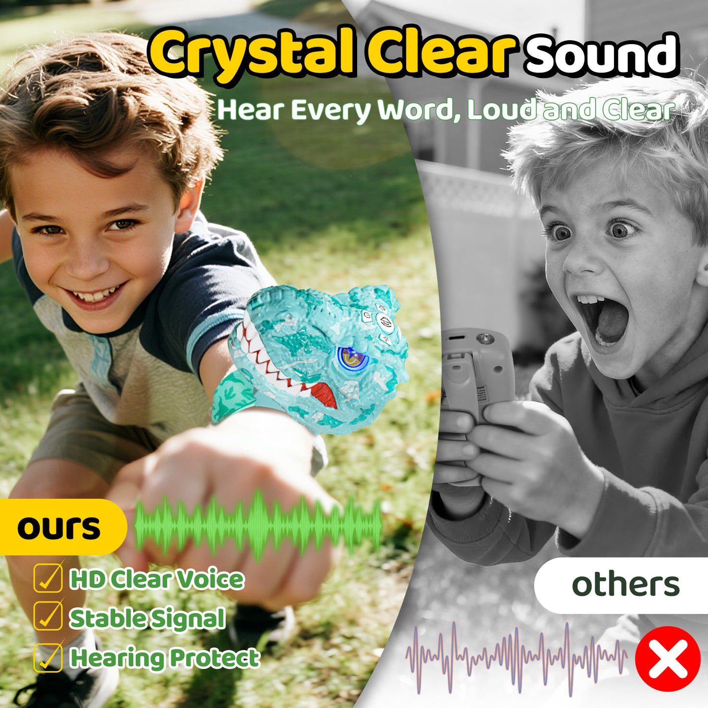 Vvinca Dinosaur Walkie Talkies for Kids 2 Pack - Toys for Boys Age 3-5 5-7 8-12 T-Rex Adjustable Wrist Strap Long Range Clear Sound Outdoor Camping Gears Christmas Birthday Gifts, Deep Green & Blue