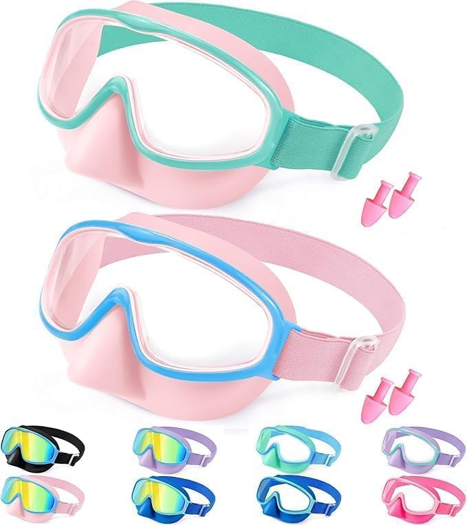 Kids Wide-View Fabric-Strap Goggles - 2 Pack — Pink Blue Clear + Pink Mint Clear
