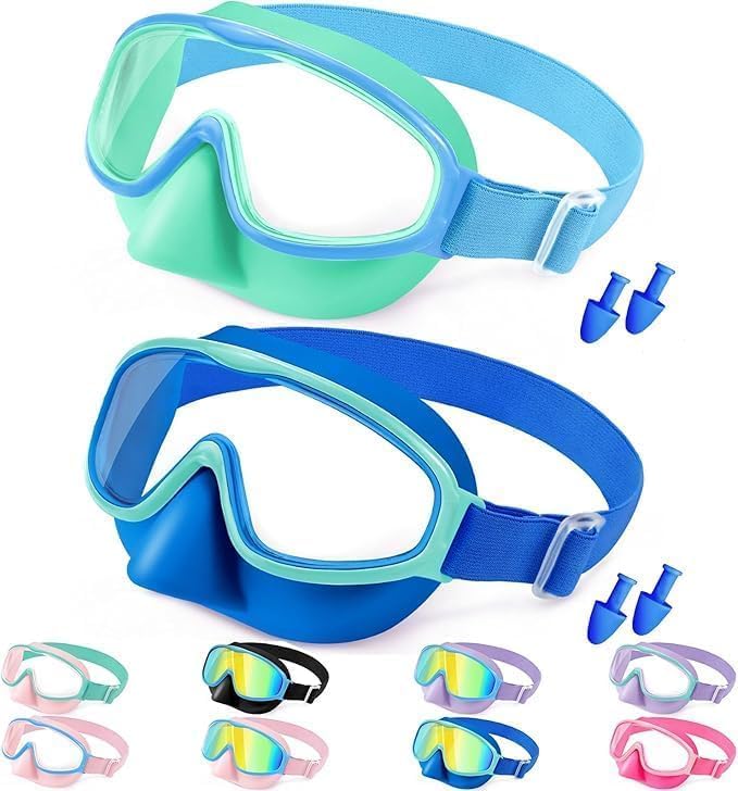 Kids Wide-View Fabric-Strap Goggles - 2 Pack — Navy Mint Clear + Lime Blue Clear