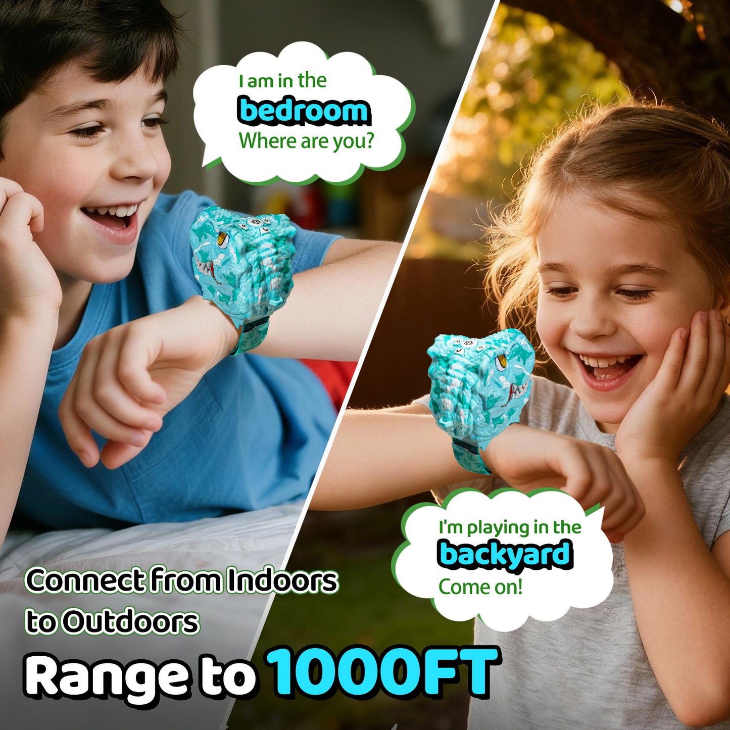 Vvinca Walkie Talkies for Kids 2 Pack - Dinosaur Toys for Boys Age 3-12 T-Rex Adjustable Wrist Strap Long Range Clear Sound Outdoor Camping Gears Christmas Stocking Stuffers Birthday Gifts, Blue