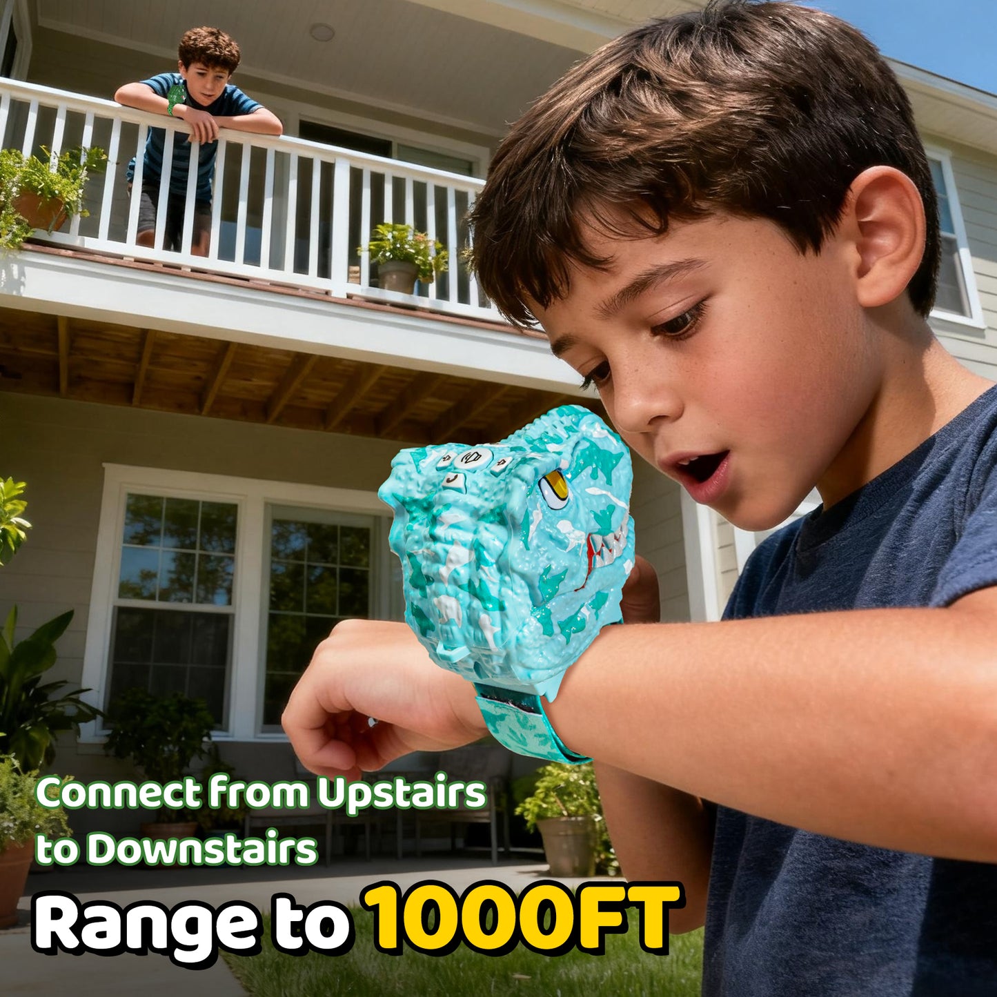 Vvinca Dinosaur Walkie Talkies for Kids 2 Pack - Toys for Boys Age 3-5 5-7 8-12 T-Rex Adjustable Wrist Strap Long Range Clear Sound Outdoor Camping Gears Christmas Birthday Gifts, Deep Green & Blue