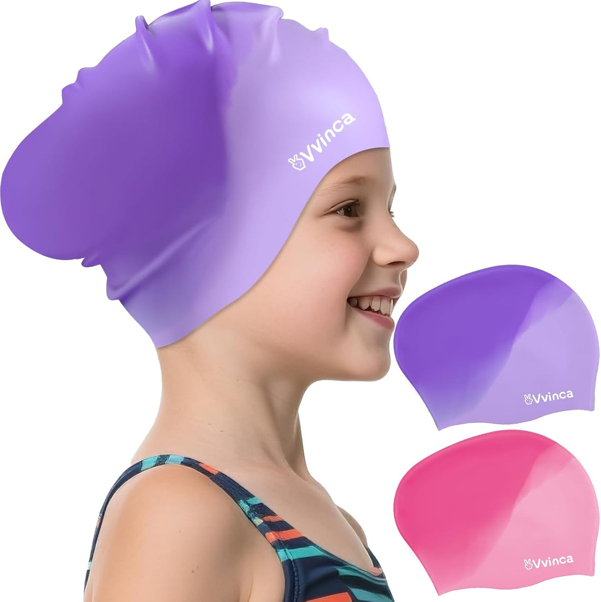 Kids Long-Hair Swim Caps — 2 Pack - variant A1001313 MAIN