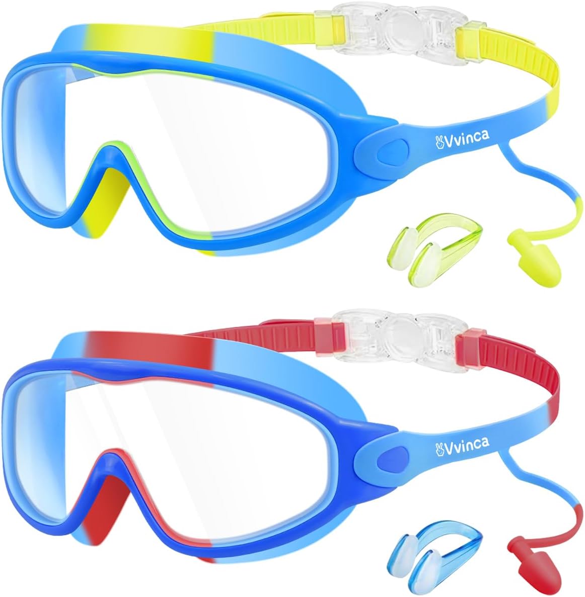 Kids Wide-View Goggles with Earplugs - Without / 2 Pack — Blue Red Gradient Clear + Blue Yellow Gradient Clear
