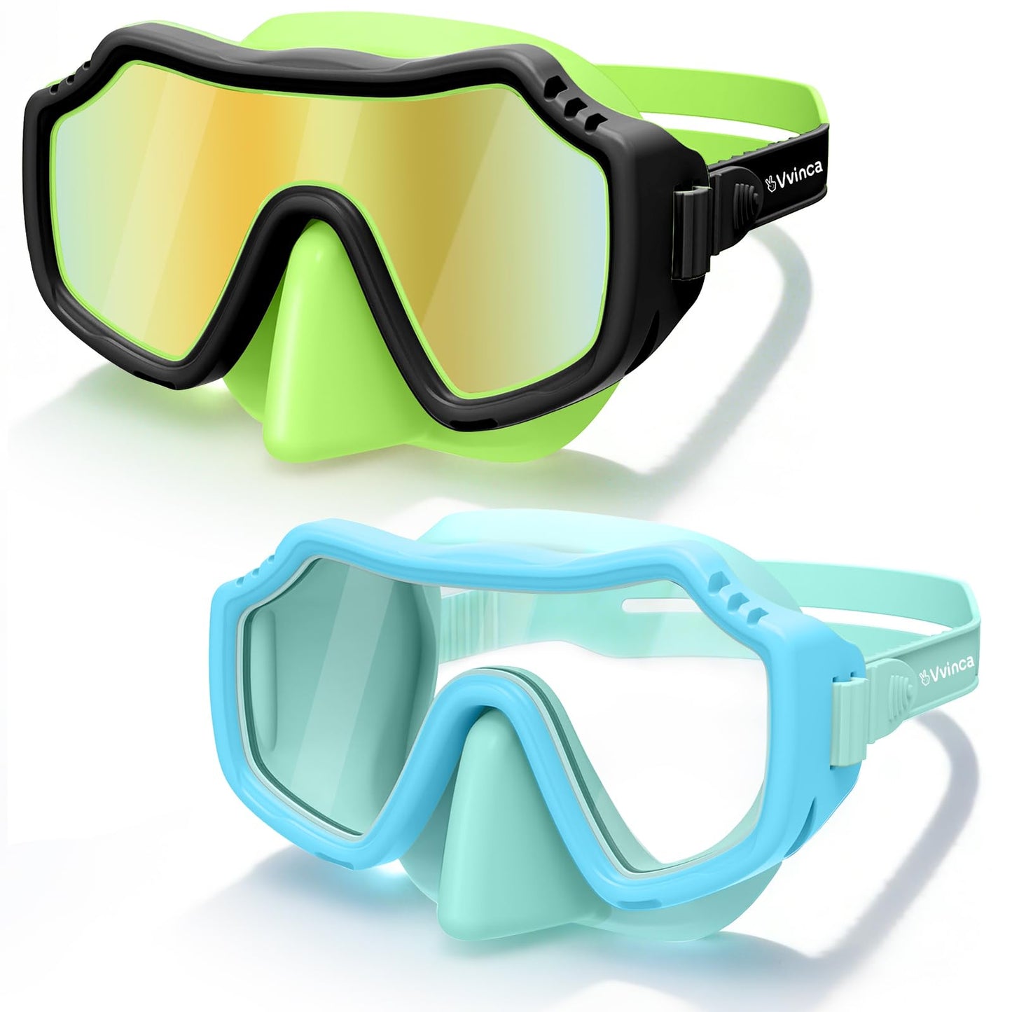 Vvinca 2 Pack Kids Swim Goggles with Nose Cover for Boys Girls 3-15, Anti Fog Diving Mask with Shatterproof Safety Lens for Toddler, Waterproof Swimming Goggles Value Set for Beach & Pool Beach