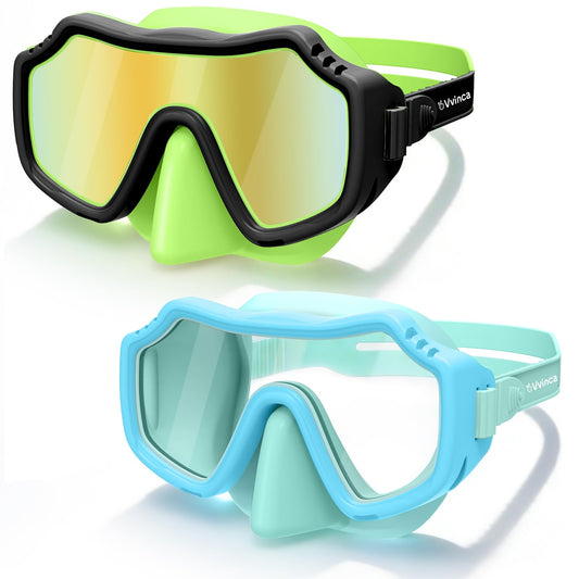 Vvinca 2 Pack Kids Swim Goggles with Nose Cover for Boys Girls 3-15, Anti Fog Diving Mask with Shatterproof Safety Lens for Toddler, Waterproof Swimming Goggles Value Set for Beach & Pool Beach