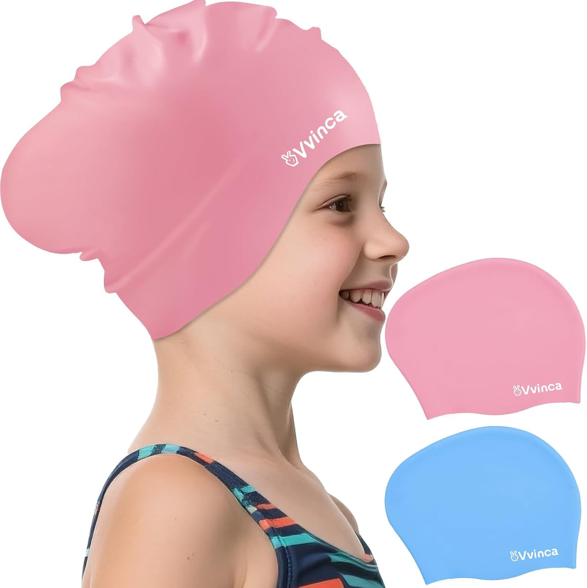 Kids Long-Hair Swim Caps — 2 Pack - variant A1001310 MAIN