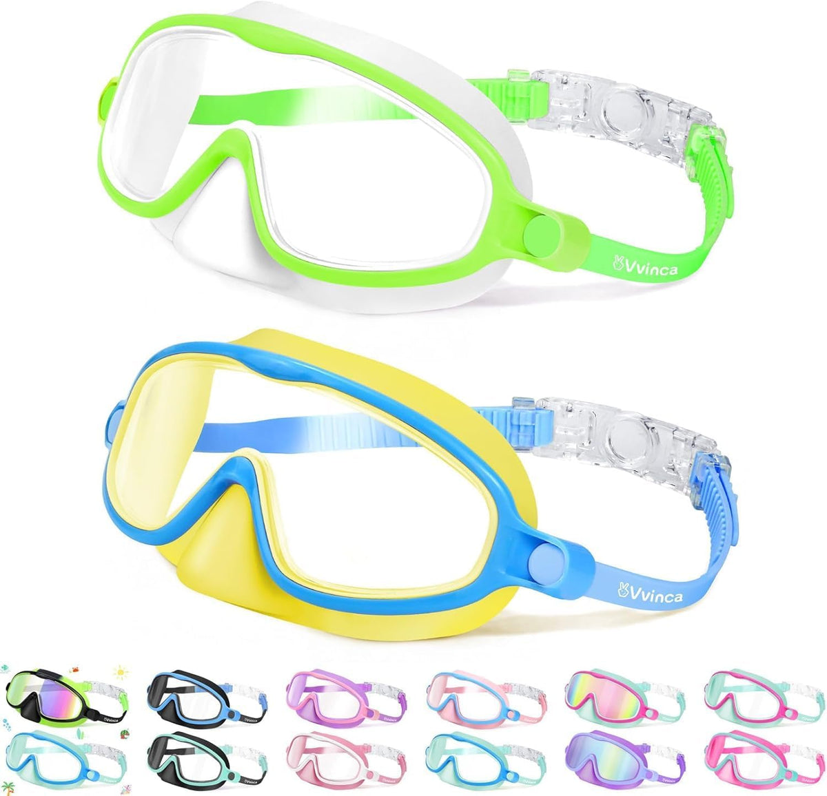 Kids Nose-Cover Goggles — Quick Release - Little (3–6) / 2 Pack — Yellow Blue + Green White