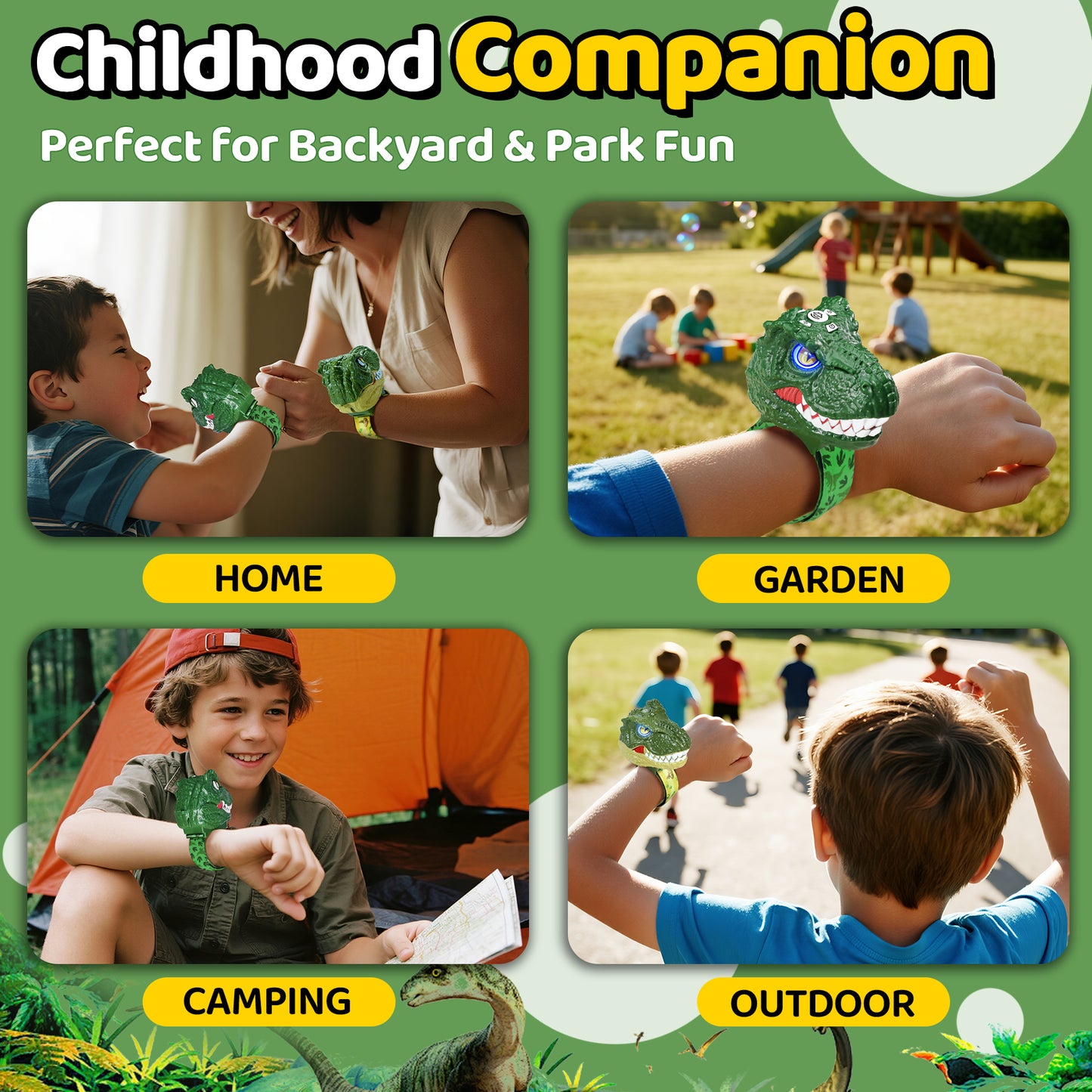 Vvinca Dinosaur Walkie Talkies for Kids 2 Pack - Toys for Boys Age 3-5 5-7 8-12 T-Rex Adjustable Wrist Strap Long Range Clear Sound Outdoor Camping Gears Christmas Birthday Easter Gifts, Green