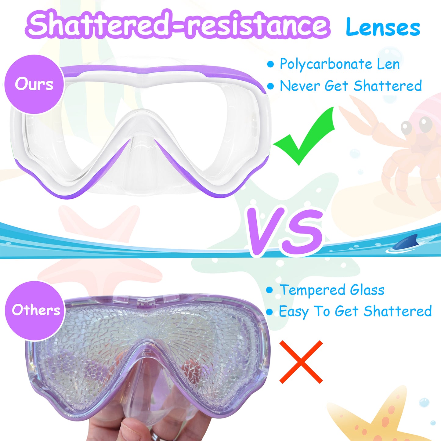 Vvinca Kids-Goggles with Nose Cover, Diving Mask Elastic Fabric Strap Anti Fog Anti Shattered Lens for Kids Swim Goggles 3-14
