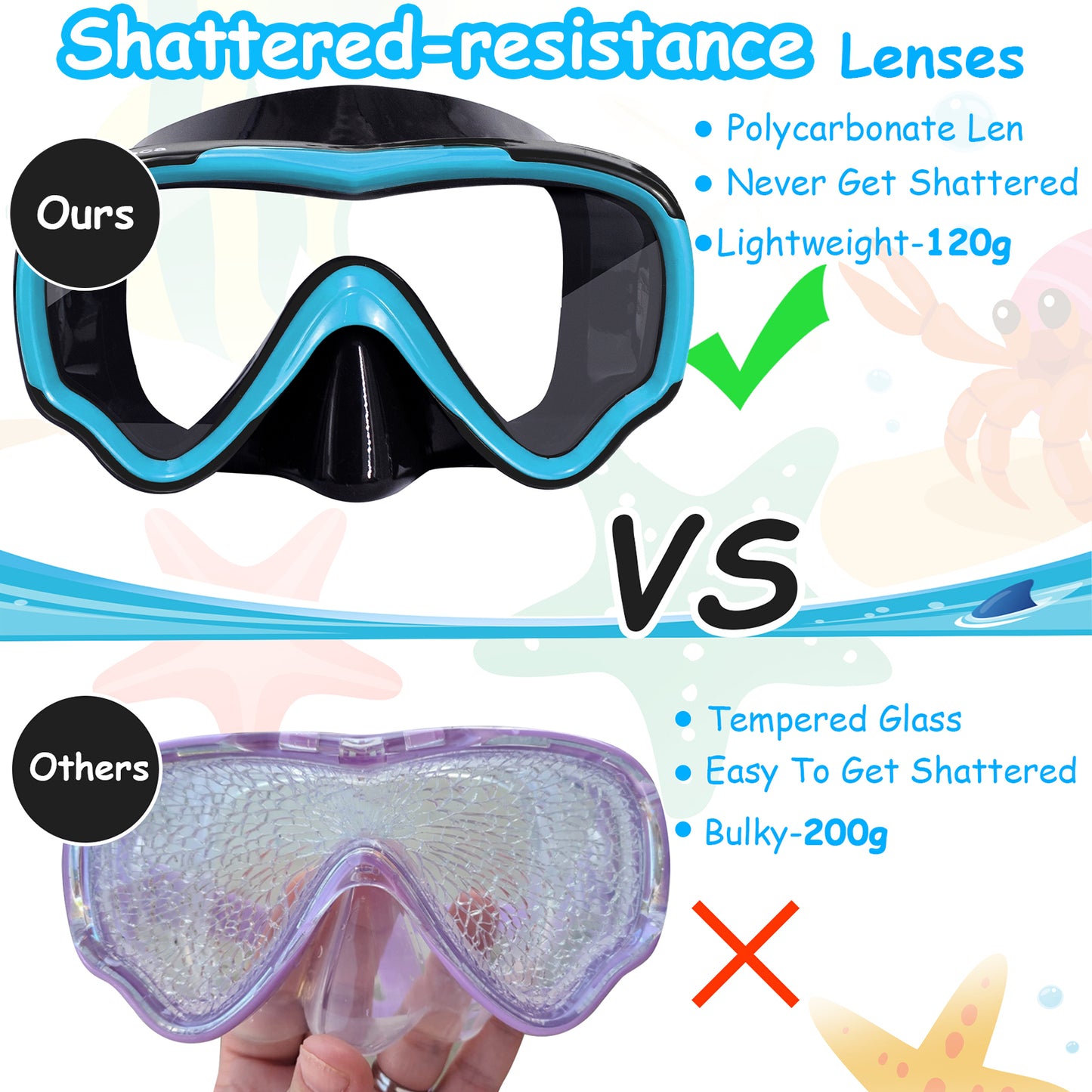 Vvinca Kids-Goggles with Nose Cover, Diving Mask Elastic Fabric Strap Anti Fog Anti Shattered Lens for Kids Swim Goggles 3-14