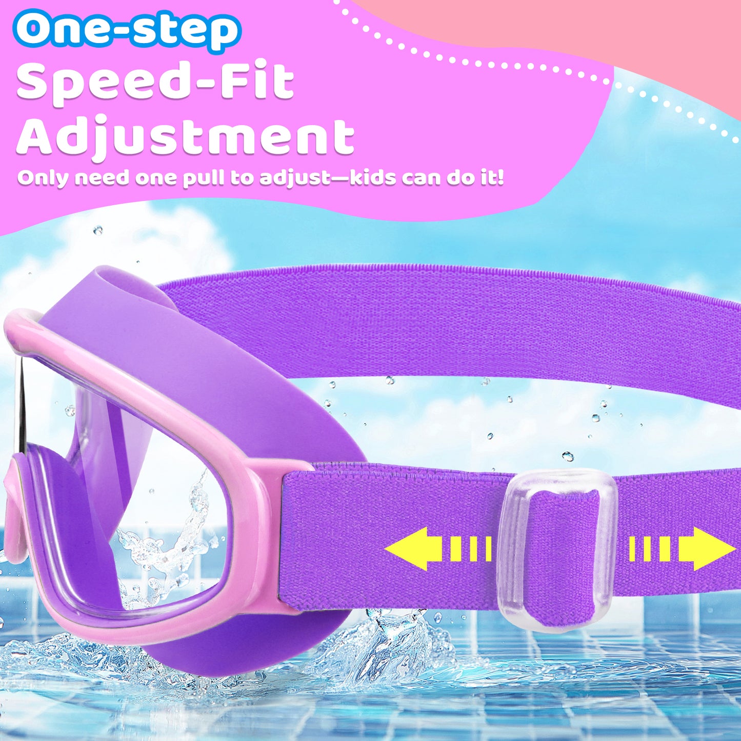 Vvinca Kids Goggles with Comfort Fabric Strap, Kids Swim Goggles Wide View Anti-Fog/UV No Leaking Swimming Goggles for 3-14
